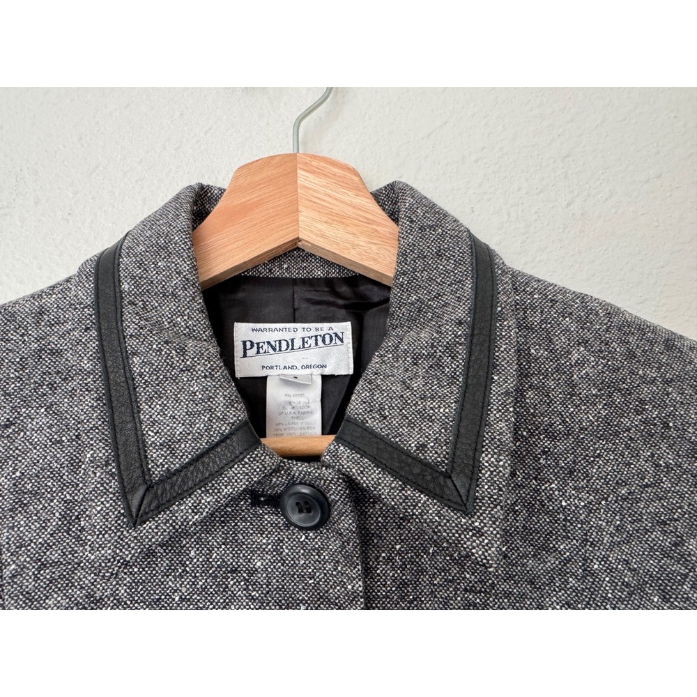 Pendleton Blazer Jacket Gray Lambs Wool Silk Leat… - image 4